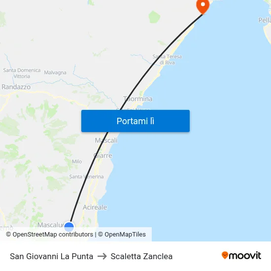San Giovanni La Punta to Scaletta Zanclea map