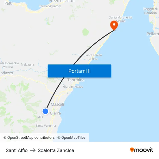 Sant' Alfio to Scaletta Zanclea map