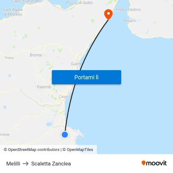 Melilli to Scaletta Zanclea map