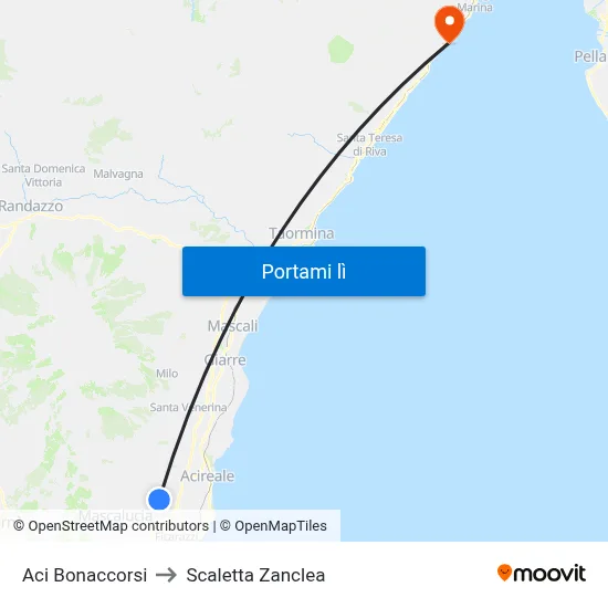 Aci Bonaccorsi to Scaletta Zanclea map