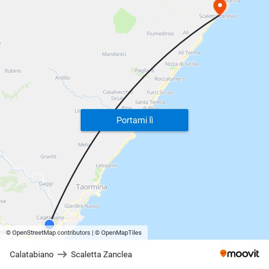 Calatabiano to Scaletta Zanclea map
