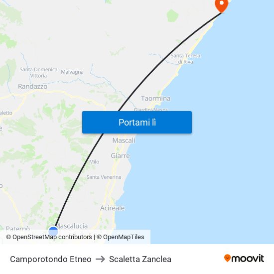 Camporotondo Etneo to Scaletta Zanclea map