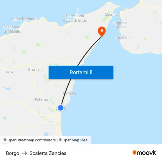 Borgo to Scaletta Zanclea map