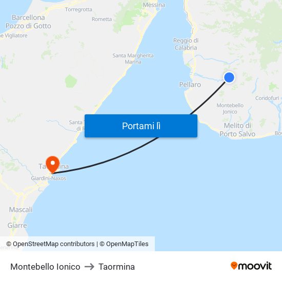 Montebello Ionico to Taormina map