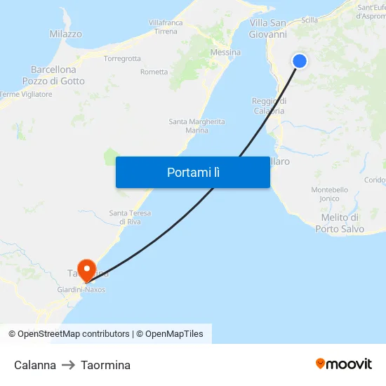 Calanna to Taormina map