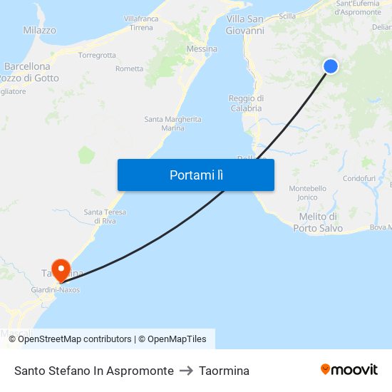 Santo Stefano In Aspromonte to Taormina map