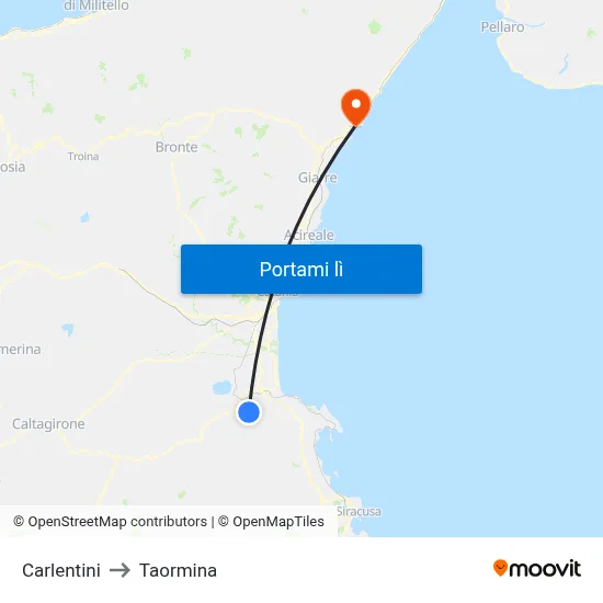Carlentini to Taormina map