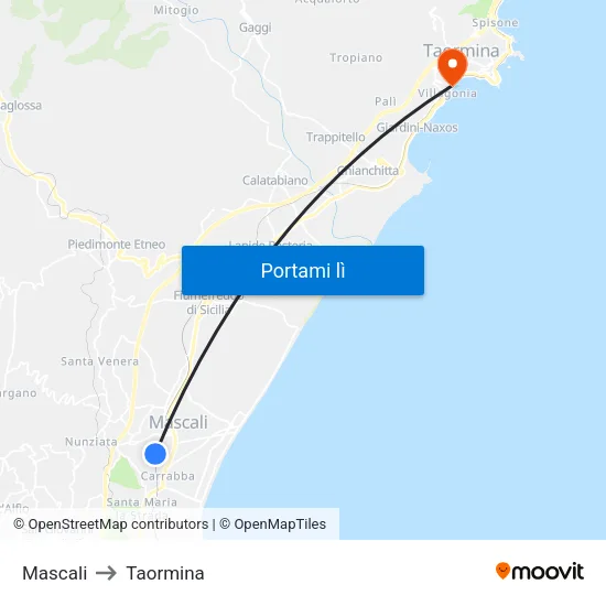 Mascali to Taormina map