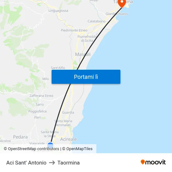 Aci Sant' Antonio to Taormina map