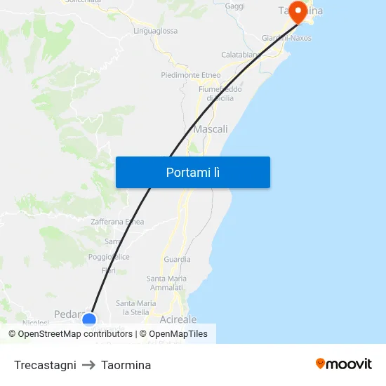 Trecastagni to Taormina map