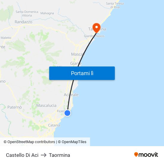 Castello Di Aci to Taormina map