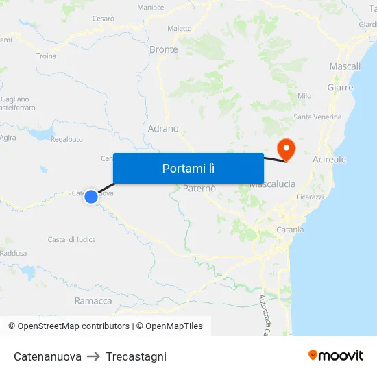Catenanuova to Trecastagni map
