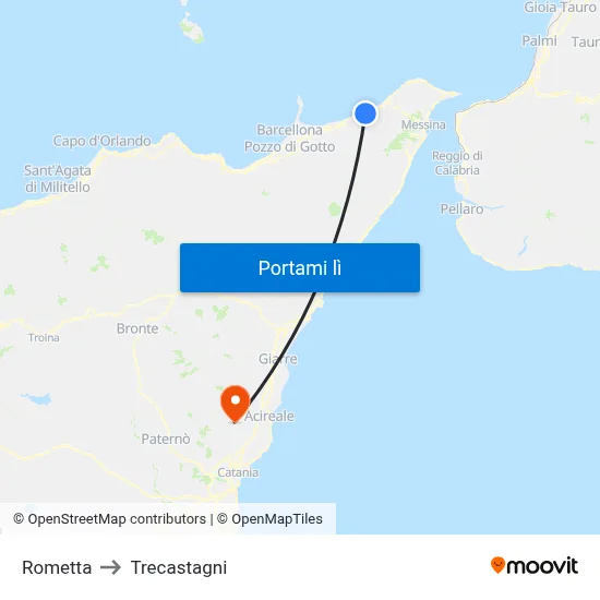Rometta to Trecastagni map