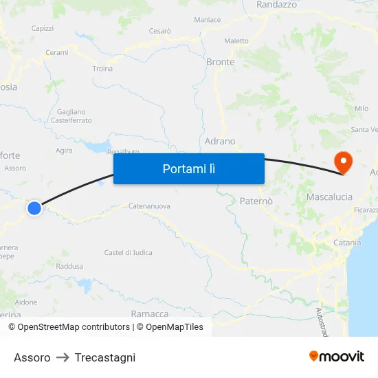 Assoro to Trecastagni map