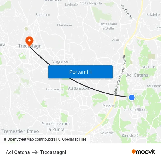 Aci Catena to Trecastagni map
