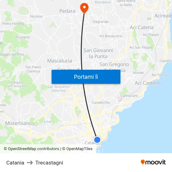 Catania to Trecastagni map
