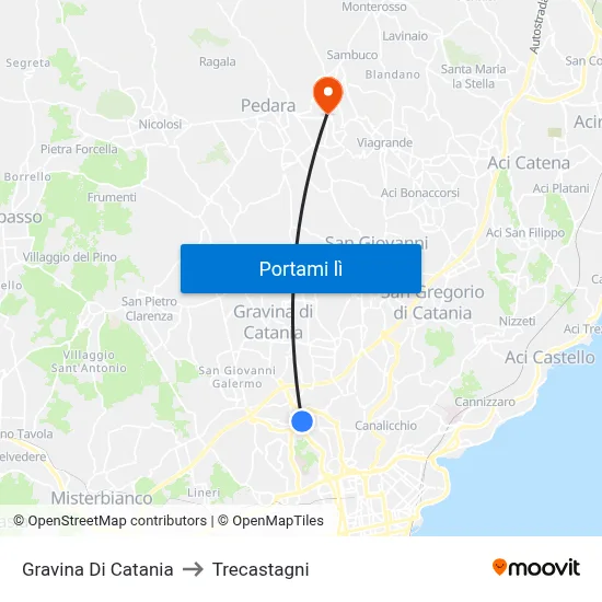 Gravina Di Catania to Trecastagni map
