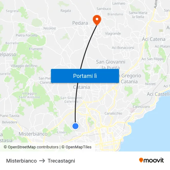 Misterbianco to Trecastagni map