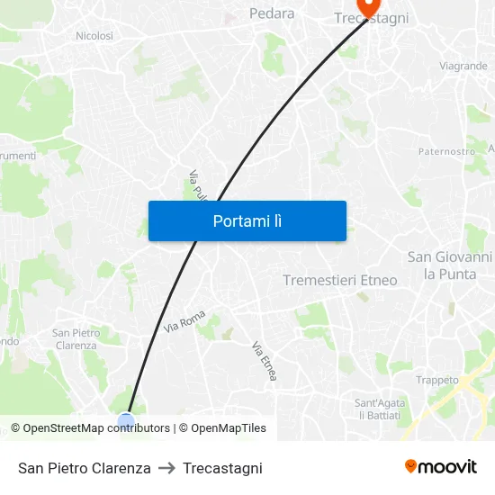 San Pietro Clarenza to Trecastagni map