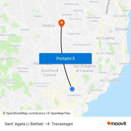 Sant' Agata Li Battiati to Trecastagni map