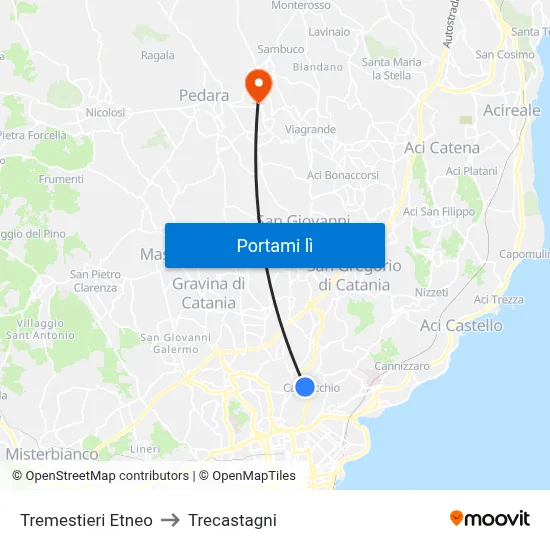 Tremestieri Etneo to Trecastagni map