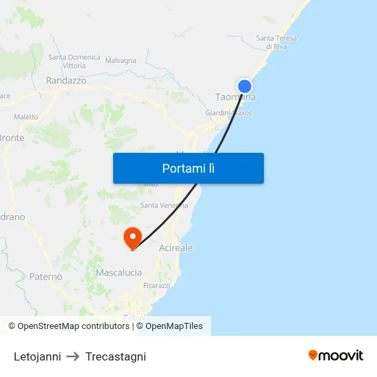 Letojanni to Trecastagni map