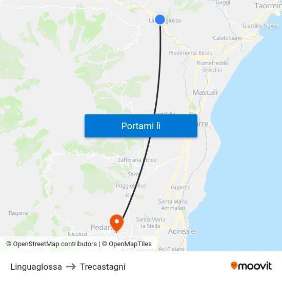 Linguaglossa to Trecastagni map