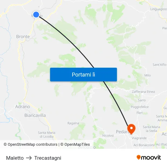Maletto to Trecastagni map