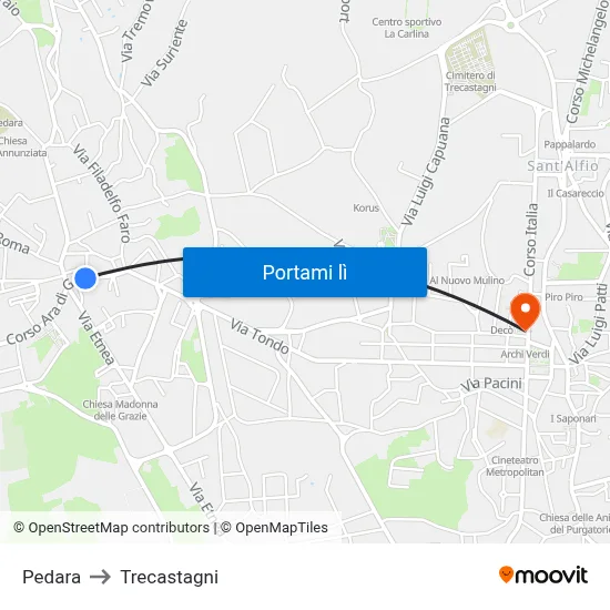 Pedara to Trecastagni map