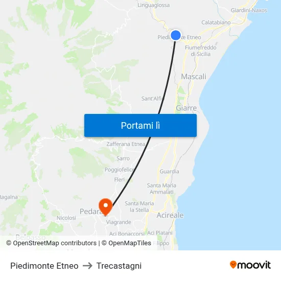 Piedimonte Etneo to Trecastagni map