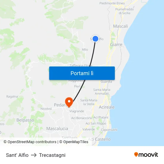 Sant' Alfio to Trecastagni map