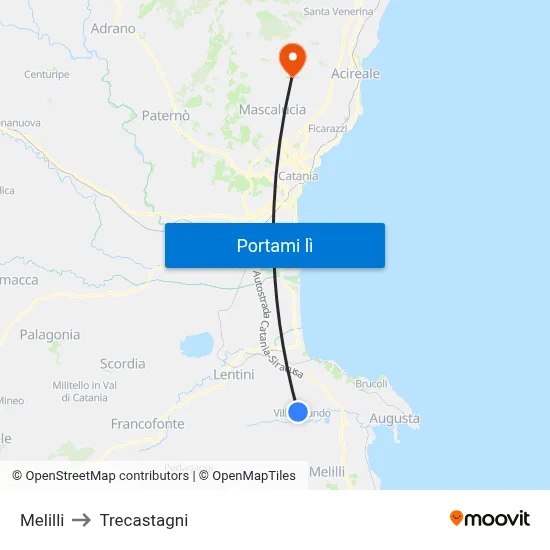 Melilli to Trecastagni map