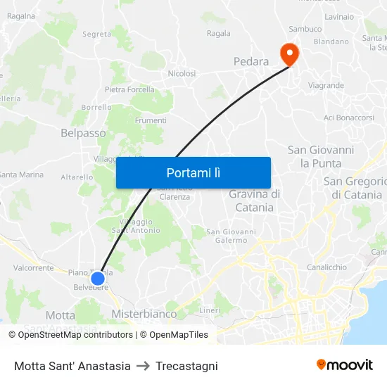 Motta Sant' Anastasia to Trecastagni map