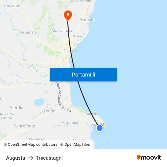 Augusta to Trecastagni map