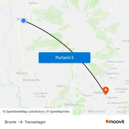 Bronte to Trecastagni map