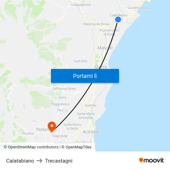 Calatabiano to Trecastagni map