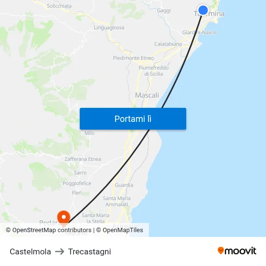 Castelmola to Trecastagni map