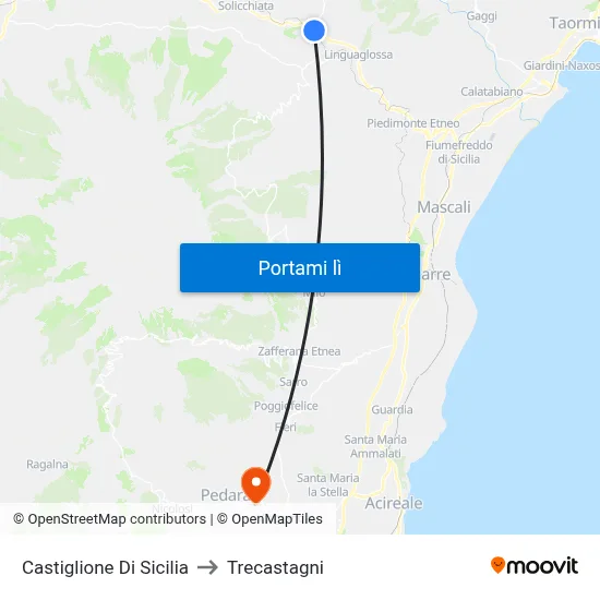 Castiglione Di Sicilia to Trecastagni map