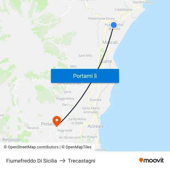 Fiumefreddo Di Sicilia to Trecastagni map