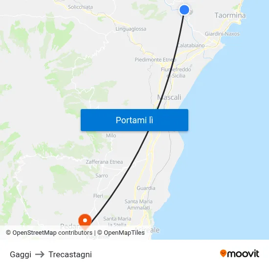 Gaggi to Trecastagni map