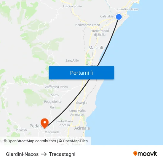 Giardini-Naxos to Trecastagni map