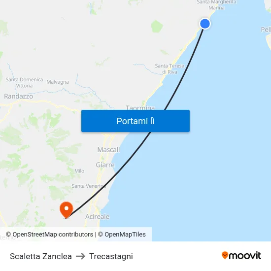 Scaletta Zanclea to Trecastagni map