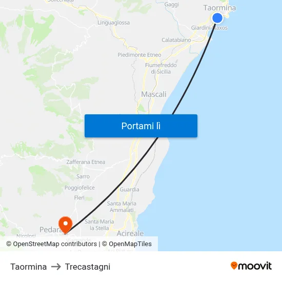 Taormina to Trecastagni map