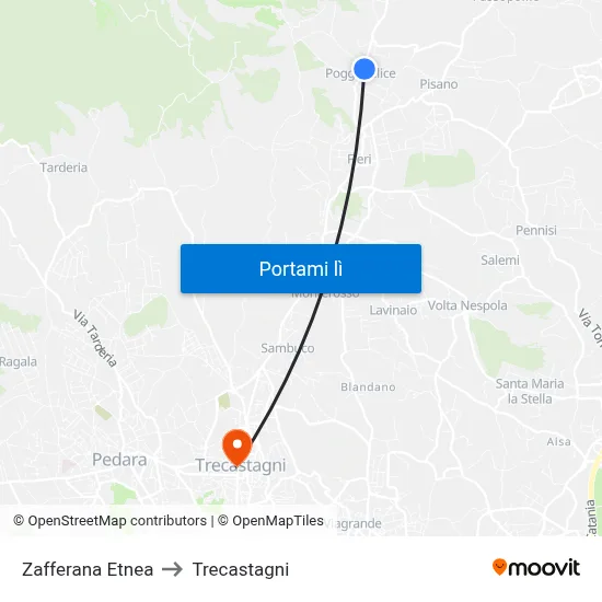 Zafferana Etnea to Trecastagni map