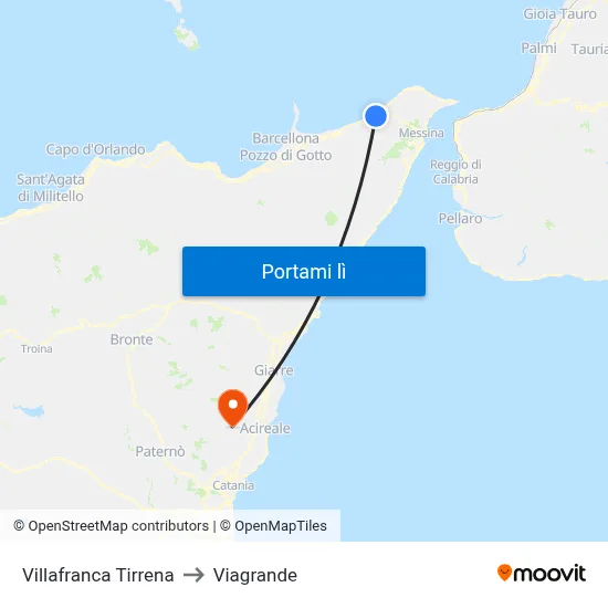 Villafranca Tirrena to Viagrande map