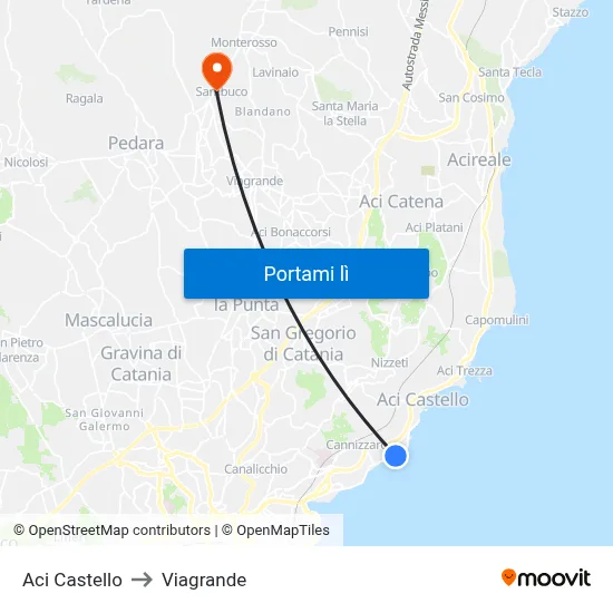 Aci Castello to Viagrande map