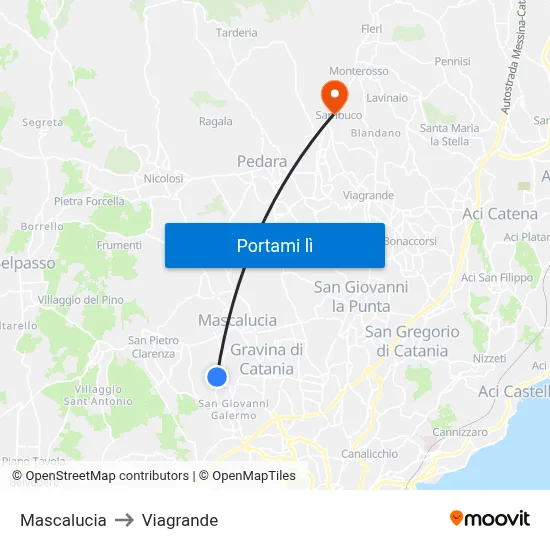 Mascalucia to Viagrande map