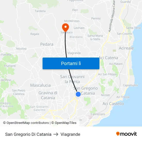 San Gregorio Di Catania to Viagrande map