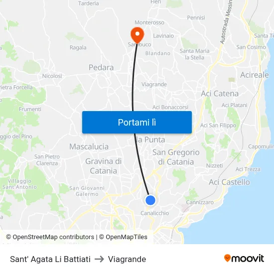 Sant' Agata Li Battiati to Viagrande map