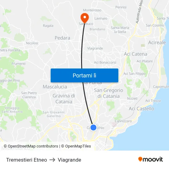 Tremestieri Etneo to Viagrande map